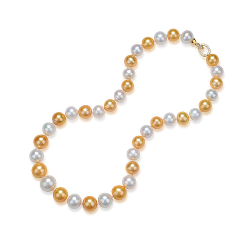 10-11mm Dyed Golden and White Freshwater Pearl Necklace - House Of Pearls